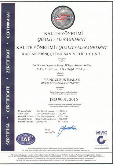 ISO 9001 Kalite Belgesi